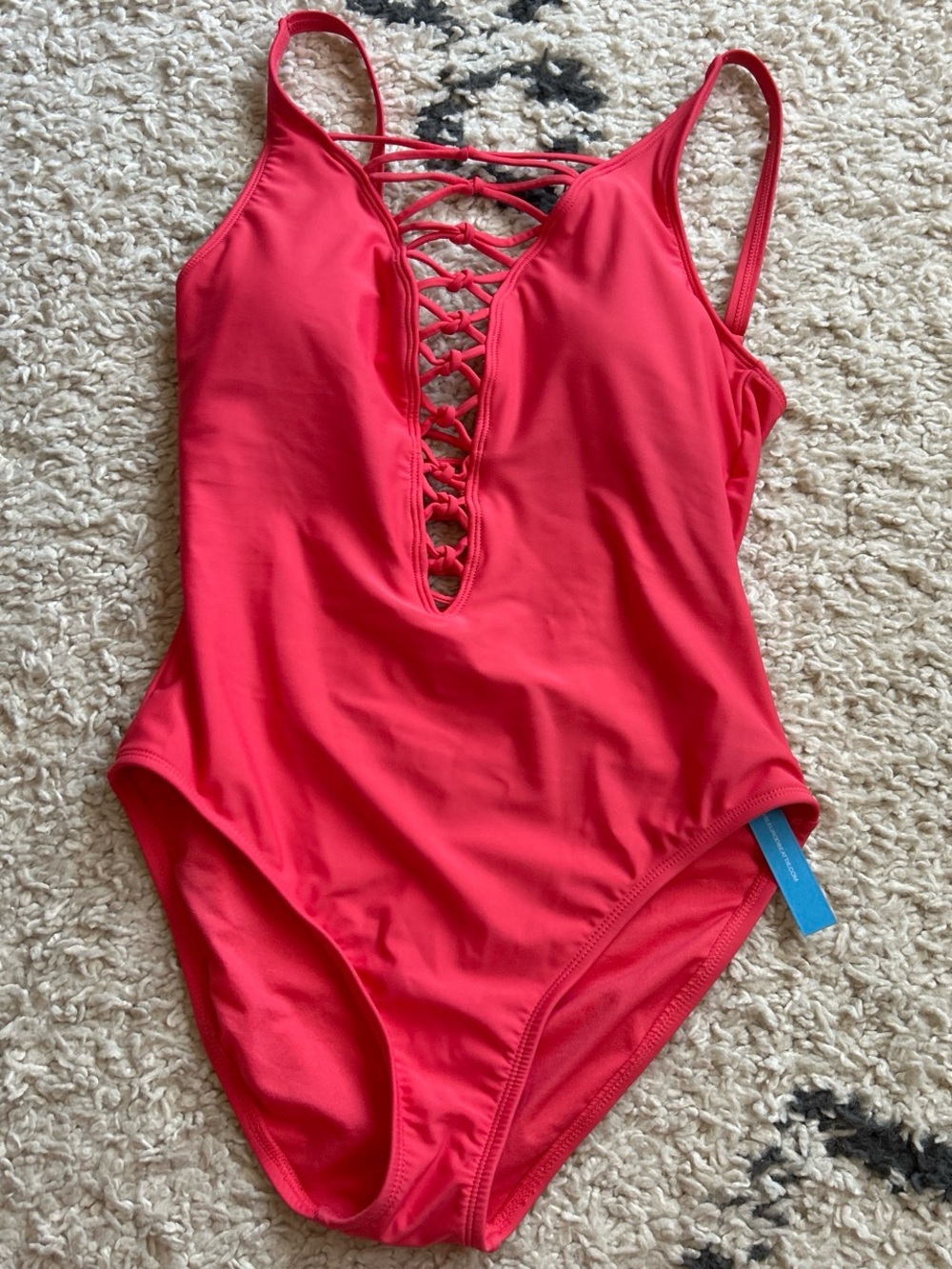 Lattice Front One-Piece Swimsuit in Bright Red